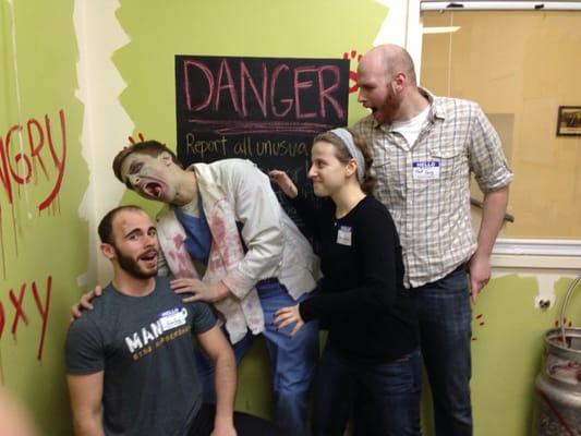 My brothers and I with our group's fantastic zombie, Sam!