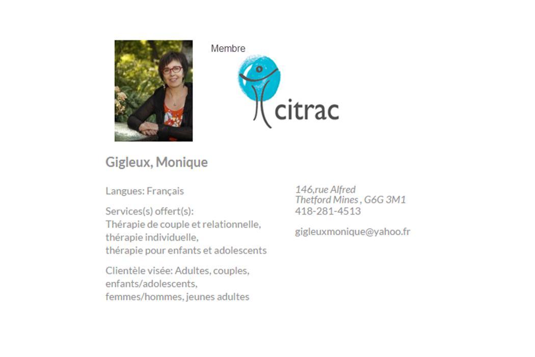 Monique Gigleux Thérapeute en Relation d'Aide